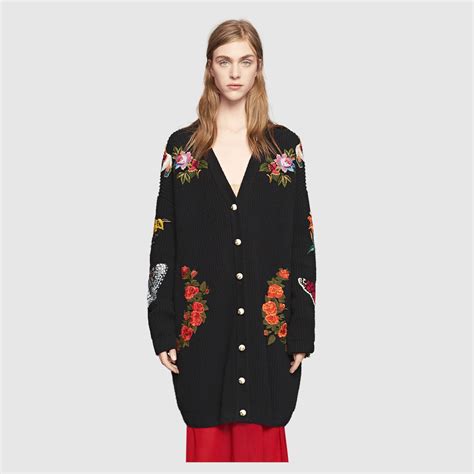 gucci black and gold cardigan|gucci embroidered oversized cardigan.